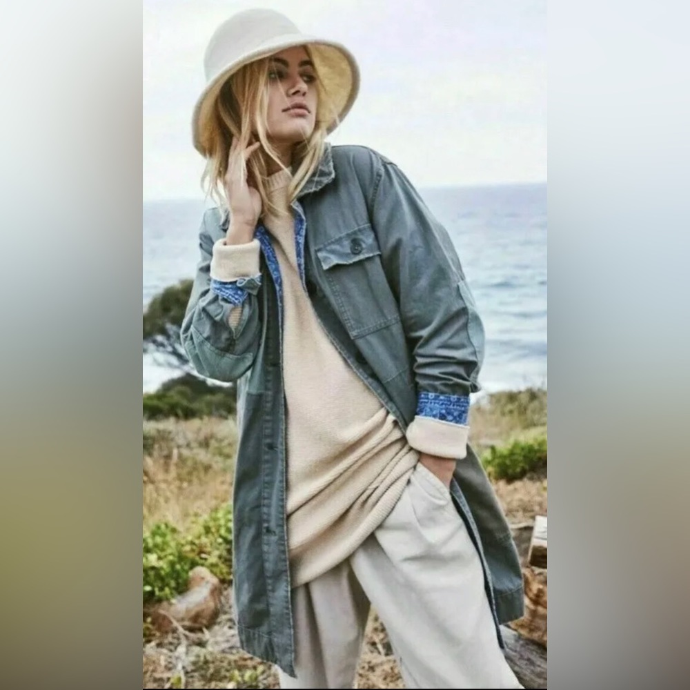 Free People Oversized Apollo Military Patchwork Jacket Liliac Skies Cotton XS